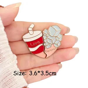 Cartoon enamel heart puzzle brooch with Love Forever text for couples bag accessory