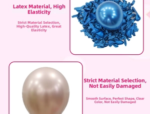 Close-up of metallic blue and champagne latex balloons with high elastic texture