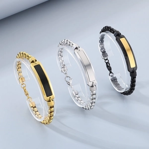 Herren Armband Edelstahl Box Kette Geometrische ID Platte Mode Minimalistischer Schmuck