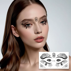 Detail of Halloween spider web face tattoo stickers with creepy eye makeup elements