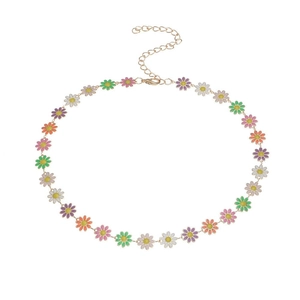 Colorful enamel daisy flower necklace with gold chain and adjustable lobster clasp