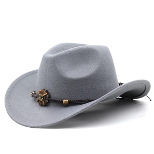Classic grey wool cowboy hat featuring a braided band with antique bronze floral accents