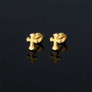 Stainless Steel Cross Stud Earrings Vacuum Plated Gothic Trendy Punk Style Fashion Accessories For Men And Women