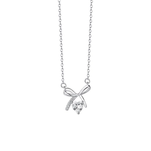 S925 sterling silver bow and heart necklace featuring sparkling cubic zirconia stones