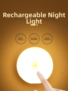 Close-up of warm led night light featuring stepless dimming and magnetic attachment