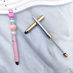 Pink DIY beaded touch screen stylus pen with candy-colored resin beads and metal accents