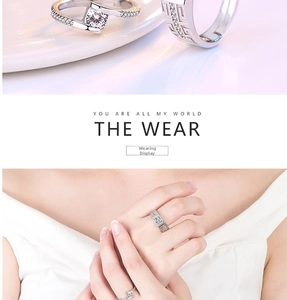 Macro view of silver S925 rings with square diamonds and stylish twisted band design