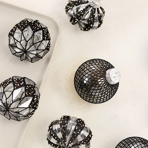 Shatterproof clear PET Christmas ball set with black and gold sequin patterns