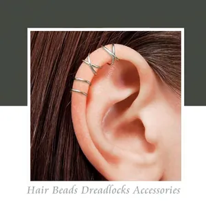 Silver metal hair beads for dreadlocks with cross and parallel ring designs for hair styling