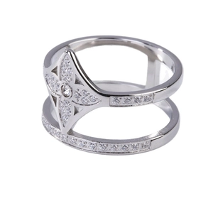 Luxurious silver flower ring with diamonds and a modern double-band open design