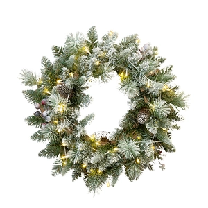 40cm lighted Christmas wreath with pine needles, cones, berries and warm LED lights