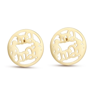 Golden stainless steel Puerto Rico map cutout round stud earrings for Mother's Day