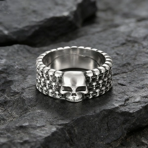 Vintage Skull Ring Stainless Steel Gothic Punk Biker Ghost Head Embossed Wide Band Jewelry Gift For Cool Men