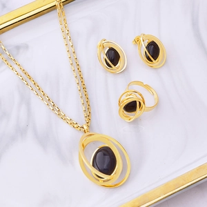 Titanium Steel Jewelry Set Planet Globe Pendant Necklace Earrings Ring With Turquoise Cat Eye Stone For Women Geometric