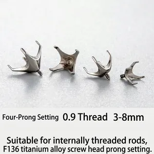 Titanium Alloy Four-Prong Zircon Claw Setting Threaded Screw Head Component For Piercing Jewelry Making Findings F136