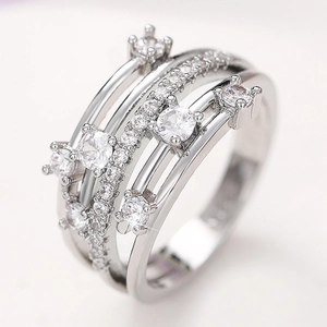 Anillo Cruzado De Capas Múltiples Micro Pave Circón Cobre Joyería De Moda Mujer Chapado En Oro Blanco Creativo