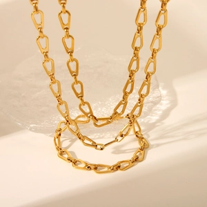 18K Gold Plated Stainless Steel Necklace And Bracelet For Women Geometric Link Chain Waterproof Hypoallergenic Jewelry