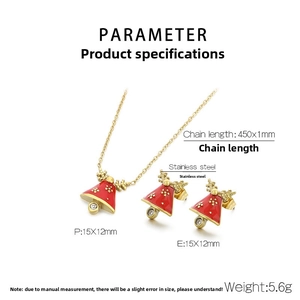 Detailed size parameters for Christmas red bell necklace and reindeer horn stud earrings