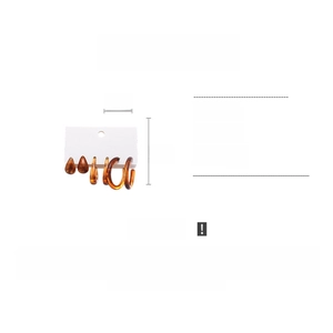 Detail view of 6-piece resin earring set in amber tortoiseshell with size specifications