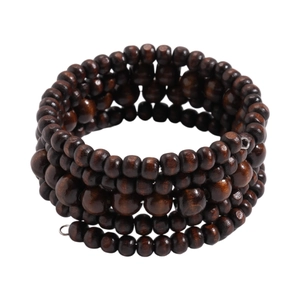 Retro multi-layer wrap bracelet featuring dark brown coconut wood beads and metal clasp