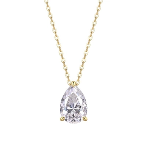 Elegant 925 silver necklace with pear-shaped moissanite pendant in golden finish