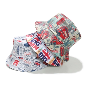 British style bucket hat with London tower and flag print for sun protection