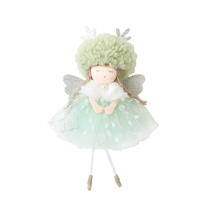 Light green angel reindeer girl plush hanging ornament with mesh skirt for Christmas trees