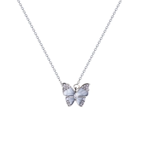 Elegant butterfly pendant necklace in titanium steel with blue enamel and sparkling zircons