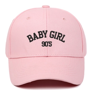 Pink cotton baseball cap with retro BABY GIRL 90'S 3D embroidery and curved brim
