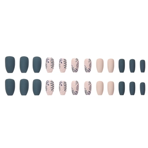 Short ballet matte press-on nails set with dark green and leaf pattern designs