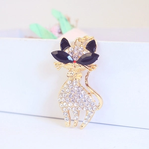 Golden cat keychain with rhinestones and black glasses for women car accessories