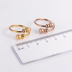 Minimalist frosted ball open rings in gold and rose gold finish with sizing ruler
