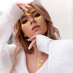 Gold glitter waterproof face and body temporary tattoo stickers for festival party makeup