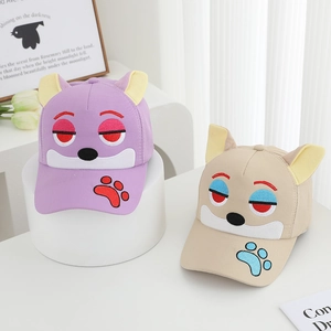 Cartoon puppy baseball caps for toddlers featuring 3D ears and paw embroidery details