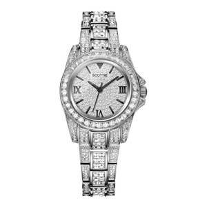 Women Luxury Quartz Watch Full Rhinestone Alloy Case Analog Fashion Waterproof Roman Numeral Dial Stainless Steel Strap