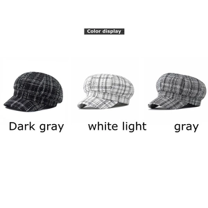 Classic plaid newsboy cap for women in dark gray, white light, and gray color options