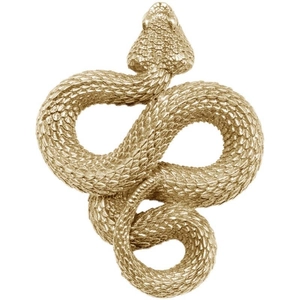 Detailed view of a golden vintage snake brooch with intricate scale textures