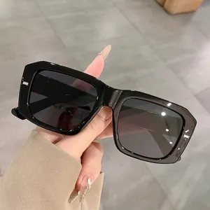 Classic black rectangular sunglasses with wide frame and dark grey lenses for fashion