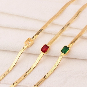 Collana Con Pendente In Zircone Taglio Smeraldo Rame Placcato Oro 18K Catena A Serpente Piatta Donna Gioielli Di Moda