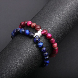 Bracciali di perle occhio di tigre per coppie con chiusura magnetica a cuore