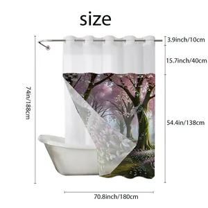 Detailed size chart for cherry blossom shower curtain showing 180x188cm dimensions