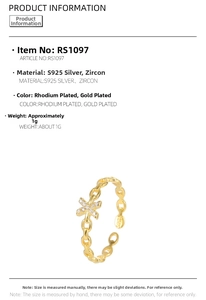 Detail showing S925 silver chain band ring with gold plating and paved zircon star