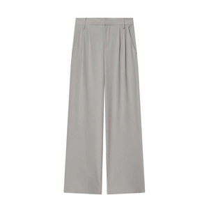 Women's stylish high-waist grey pinstripe wide-leg trousers in premium suit fabric