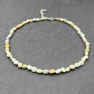 Close-up of irregular natural gemstone beads necklace with stainless steel lobster clasp