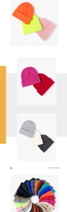Vertical display showing multiple colors of double-layer knitted beanies in various bright tones