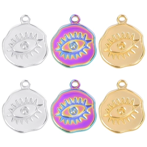 Evil Eye Round Pendant Stainless Steel Irregular Embossed Relief Charm For Necklace Bracelet DIY Jewelry Making