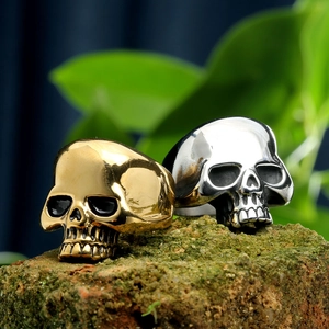 Stainless Steel Skull Ring Punk Gothic Rock Style Polished Biker Jewelry For Men Unisex Cool Dark Skeleton Design