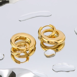 18K gold plated stainless steel detachable double hoop earrings set with water splash effect