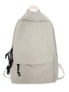 Minimalist beige canvas backpack for students with large capacity and drawstring detail
