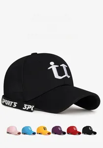 Detail of baseball caps showing the stylish sports ribbon and various color options